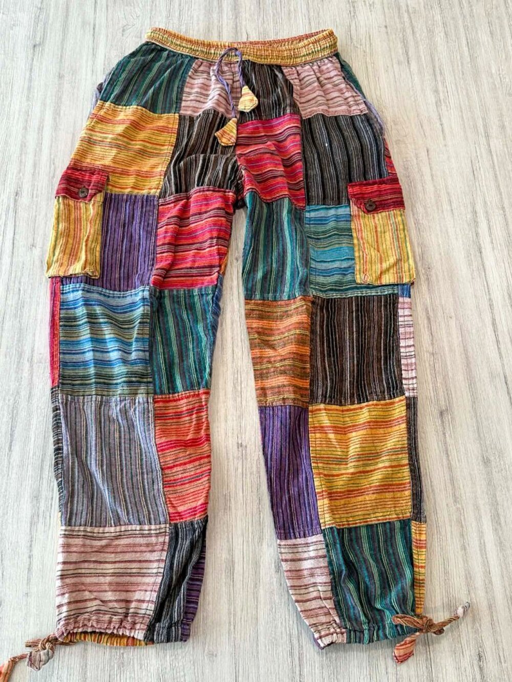 Vintage Rising Int. Multicolor Patchwork Harlem Hippie Stripe Pants Size Small